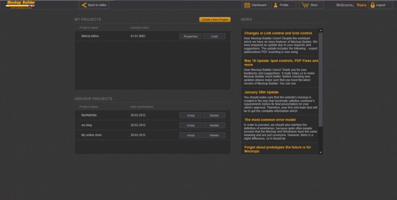 Dashboard screen
