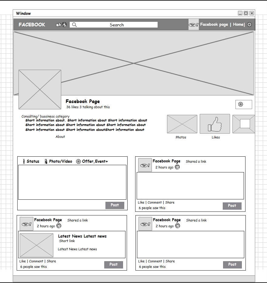 Social Network fan page wireframe — Mockup Builder